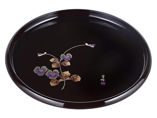Authentic Aizu Lacquerware: Set of 5 Hand-Painted "Murasaki Sumire" Round Trays (Tame-nuri)