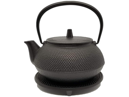 Iwachu Nambu Tekki Cast Iron Kettle & Teapot Set – 0.65L “Arare” Pattern with Trivet (Made in Japan)